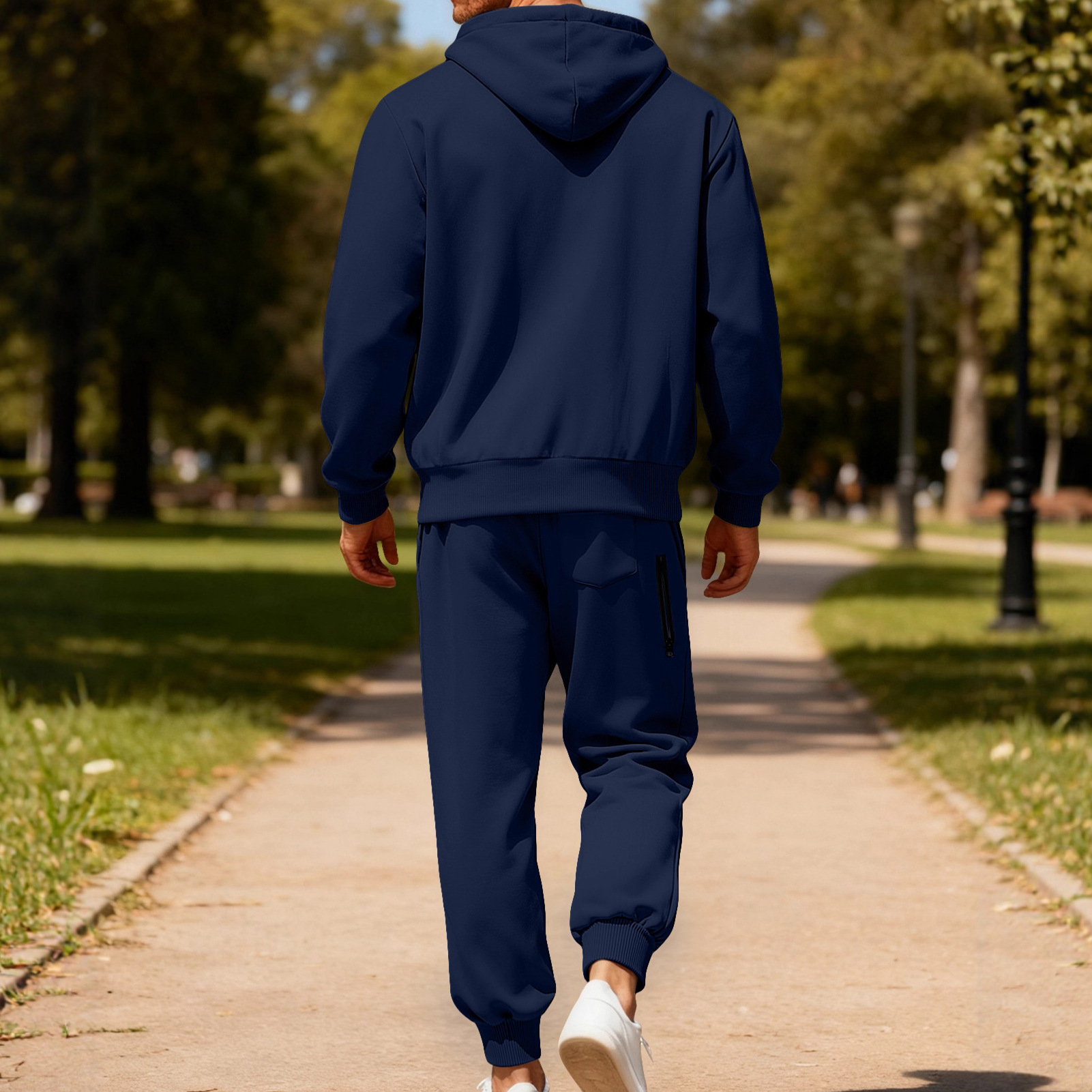 Transfronterizos Europa y América Amazon otoño y invierno masculino de color sólido con cremallera caliente con manga larga encapuchada juego deportivo casual