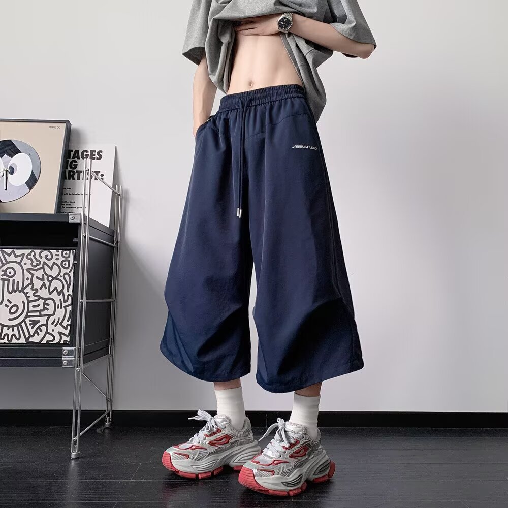 Cool Three-Quarter Pants Men's Summer Quick-Drying Casual Mid-Pants American Retro Loose Straight Shorts Trendy