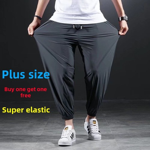 Stretchy Casual Pants, Ice Silk Quick-Dry Men's Summer Thin-Style Sports Trousers – Plus-Size, Baggy, Ankle-Tied Cropped Pants
