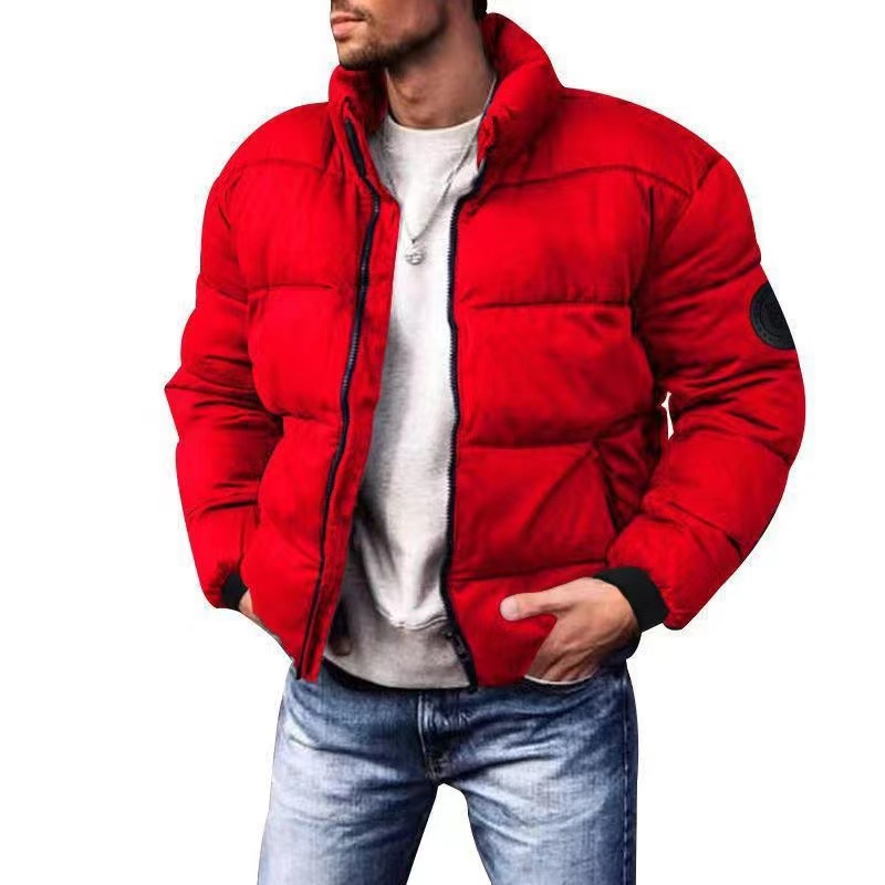 Chaqueta acolchada de algodón de invierno para hombres nuevos transfronterizos Abrigo acolchado de algodón con cuello de pie simple Chaqueta acolchada de algodón imprimible de color sólido engrosada