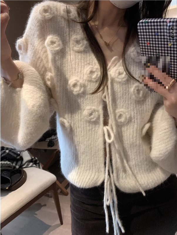 温柔立体花朵圣诞穿搭红色毛衣女早春新款宽松显瘦慵懒针织上衣|undefined