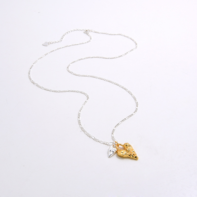 925 Sterling Silver Figaro Chain Heart Shape Pendant Necklace display picture 6
