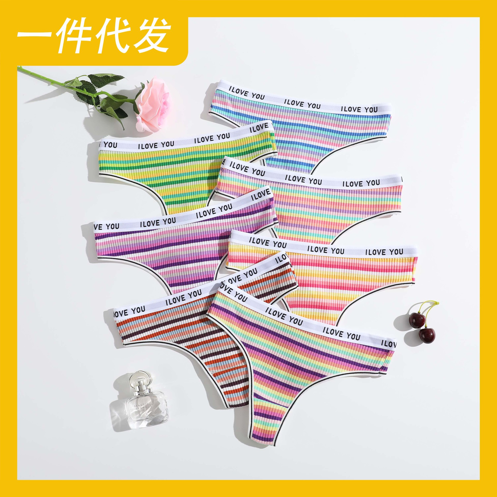 Nuevos productos bragas en forma de tanga pantalones de tanga de vientre con hilo de color para niña pantalones en T de algodón transpirable de cintura baja para mujer