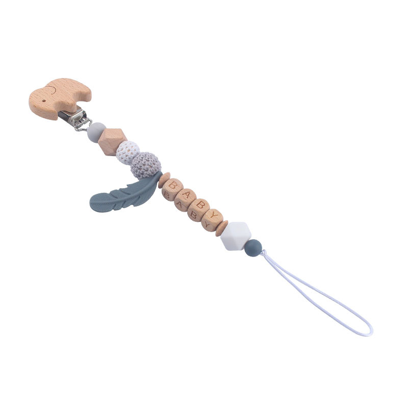 Nuevo DIY nombre del bebé calmante silicona pluma chupete anti-gota cadena bebé juguete haya animal chupete clip