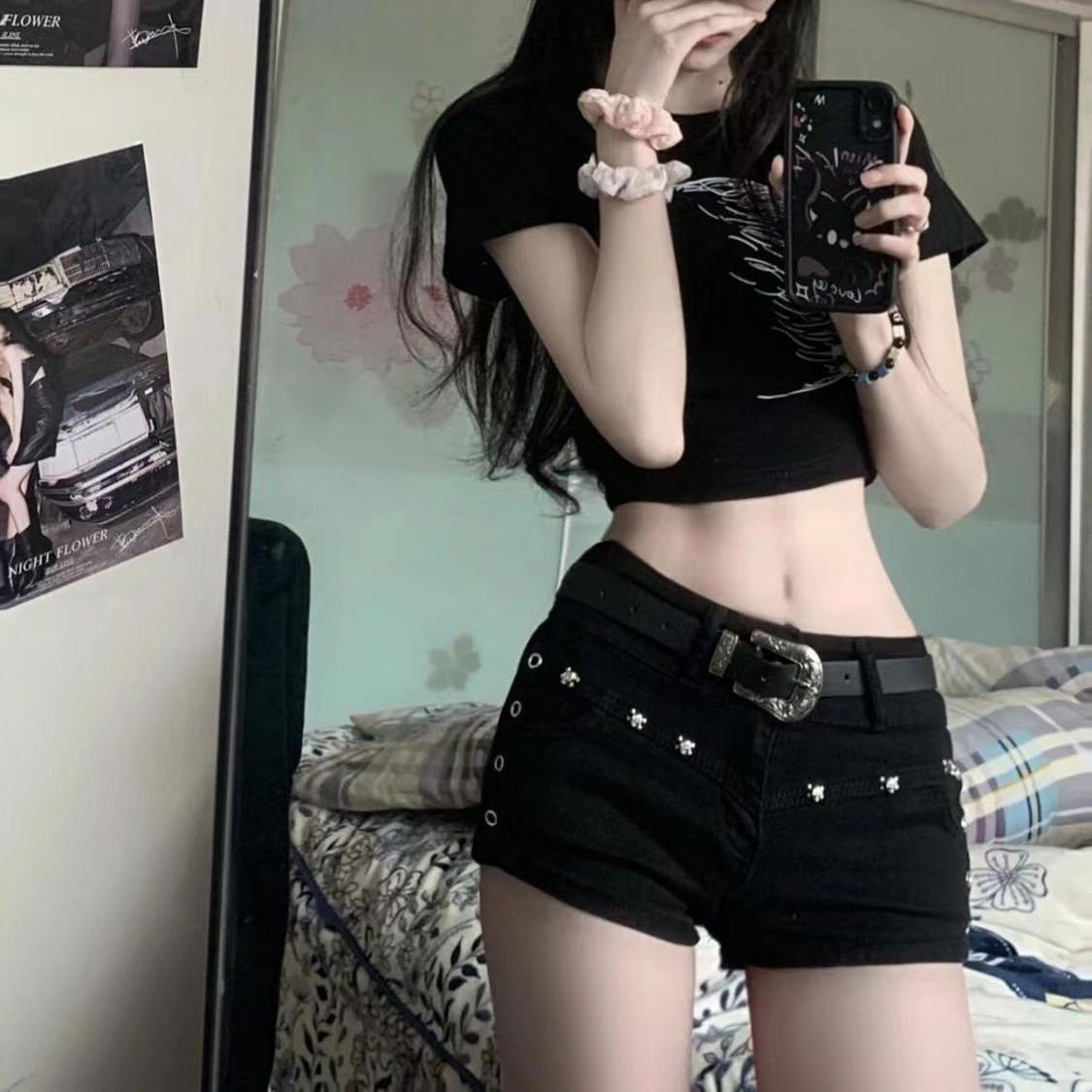 y2k千禧风热裤女大码胖mm欧美复古网红小众低腰紧身显瘦牛仔超短