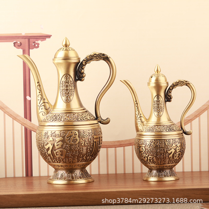 Brass Embossed Baifu Wine Bottle Ornaments Desktop Creative Home Wine Cabinet Wine Banquet Light Luxury Baifu Wine Bottle Ornaments