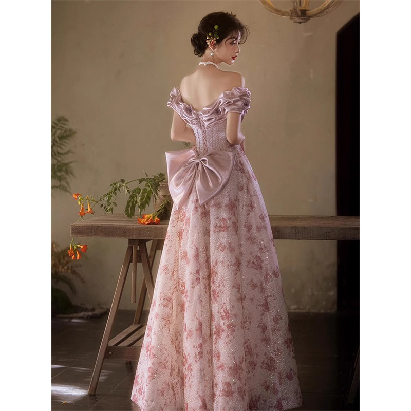 Francia retro vestido de brindis 2025 nuevo vestido de compromiso de banquete lujoso ligero nicho una chaqueta de hombro mujer