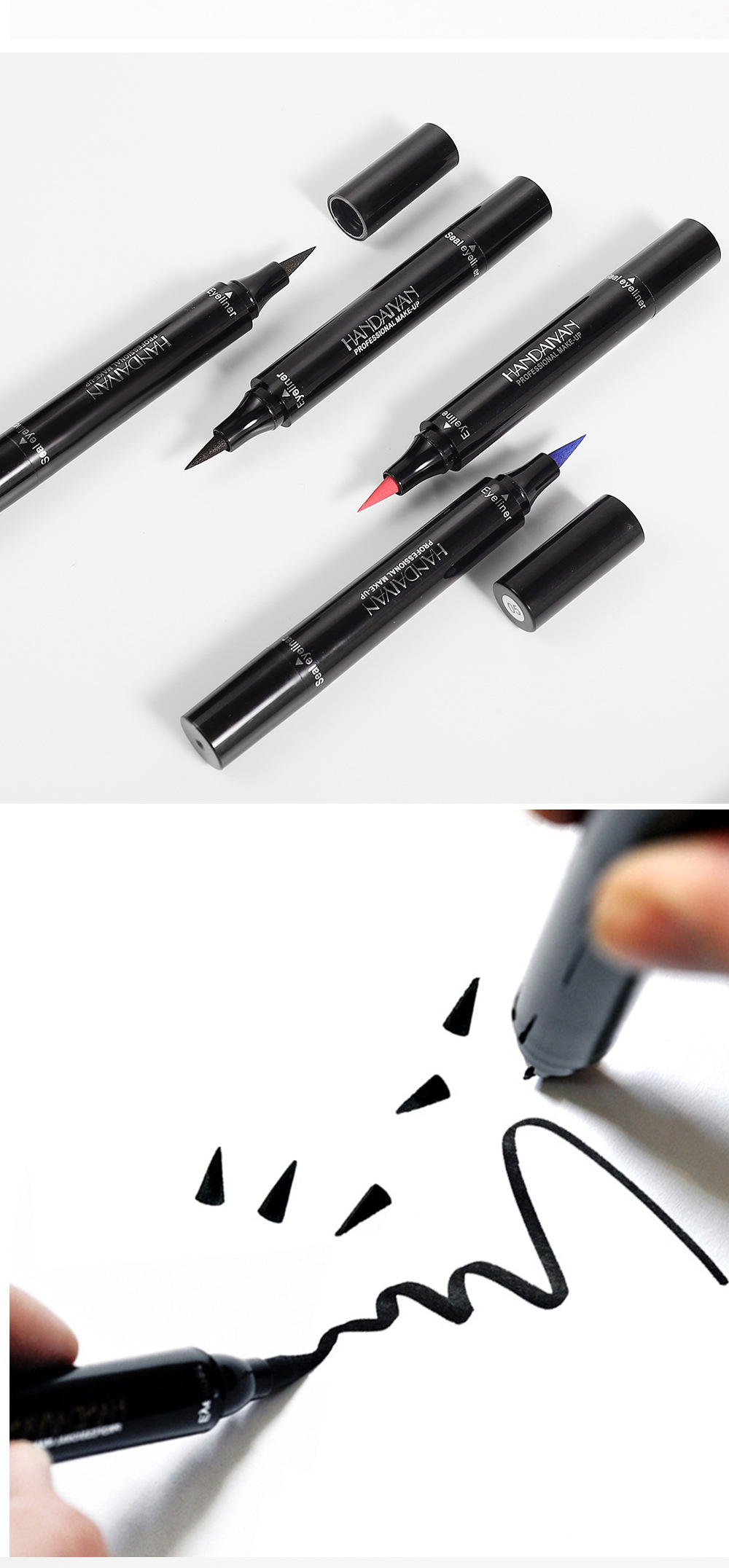 Triangular eyeliner seal color handaiyan eyeliner liquid pen, waterproof, sweat-proof, quick-drying cross-border double-head eyeliner pen undefined