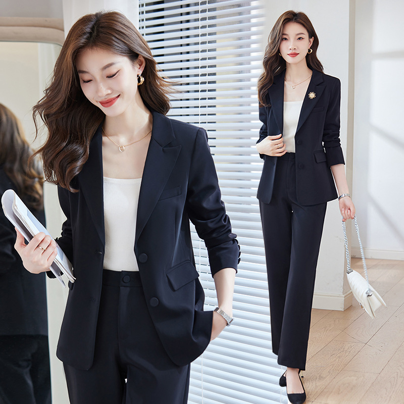 Black Suit Set for Women 2025 Spring and Autumn Long-Sleeved Professional Attire Elegant Goddess Style Formal Wear Fashionable Small Suit