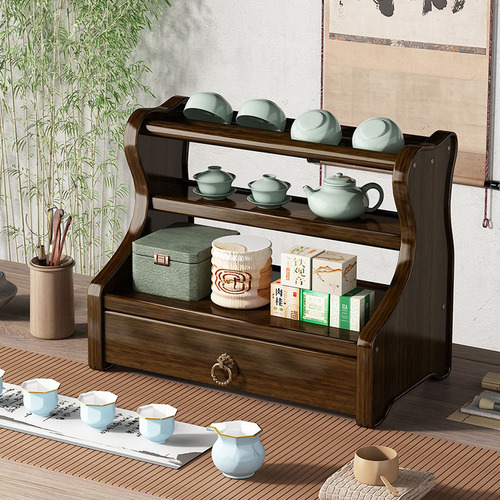 Bookshelf Display Shelf Desk Tea Set Stand Tea Stand Multi-purpose Shelf Solid Wood Chinese Simple Sand Pot Tea Pot Display Stand Storage