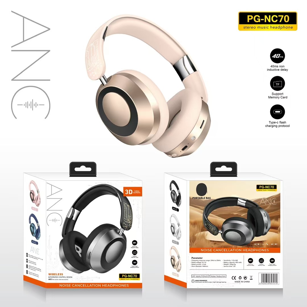 Nuevos auriculares Bluetooth con reducción activa de ruido ANC transfronterizos, duración de la batería ultralarga, auriculares de radio plegables simples