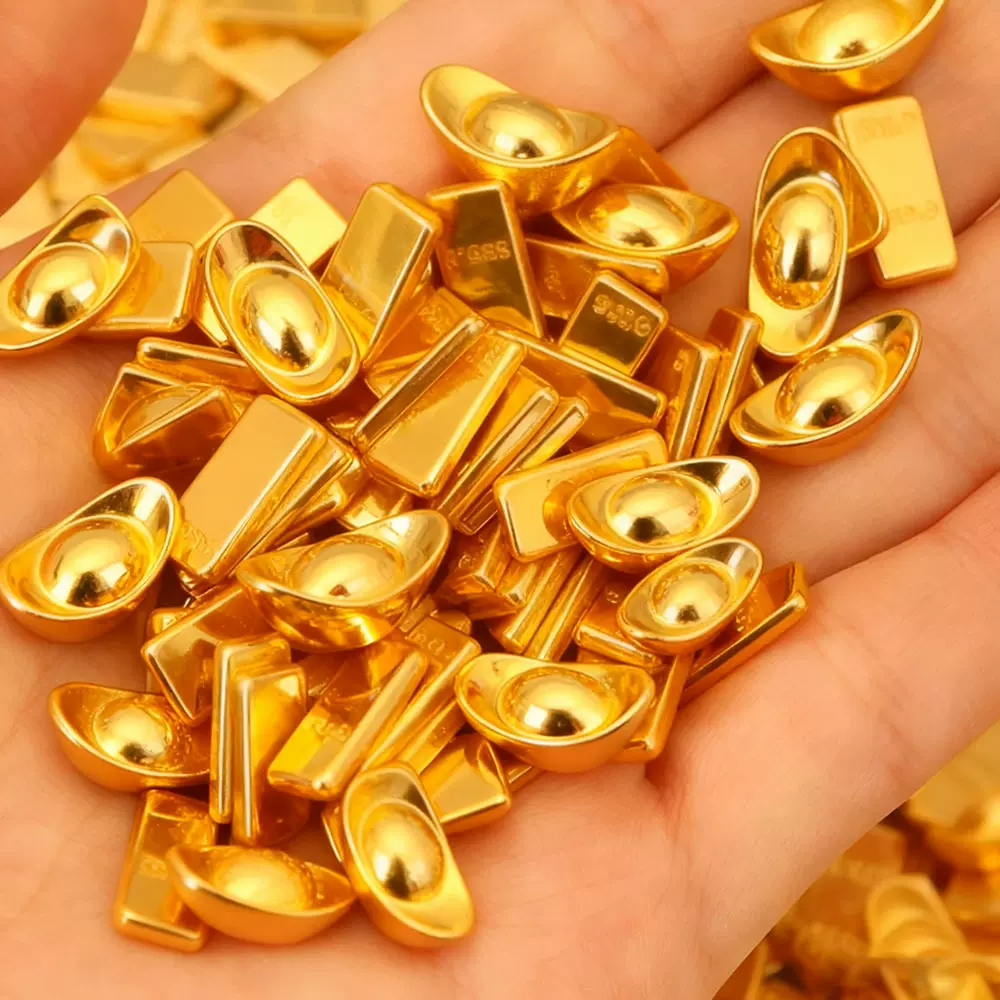 塑料实心招财小元宝中式招财相框装饰配件亮金元宝金条装饰品辅料