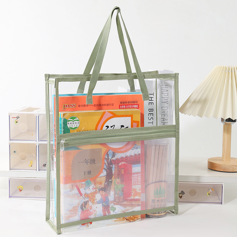 高品質 PVC 透明ドキュメントバッグ二層ポータブル収納袋シンプルな大容量高校入試バッグ卸売|undefined