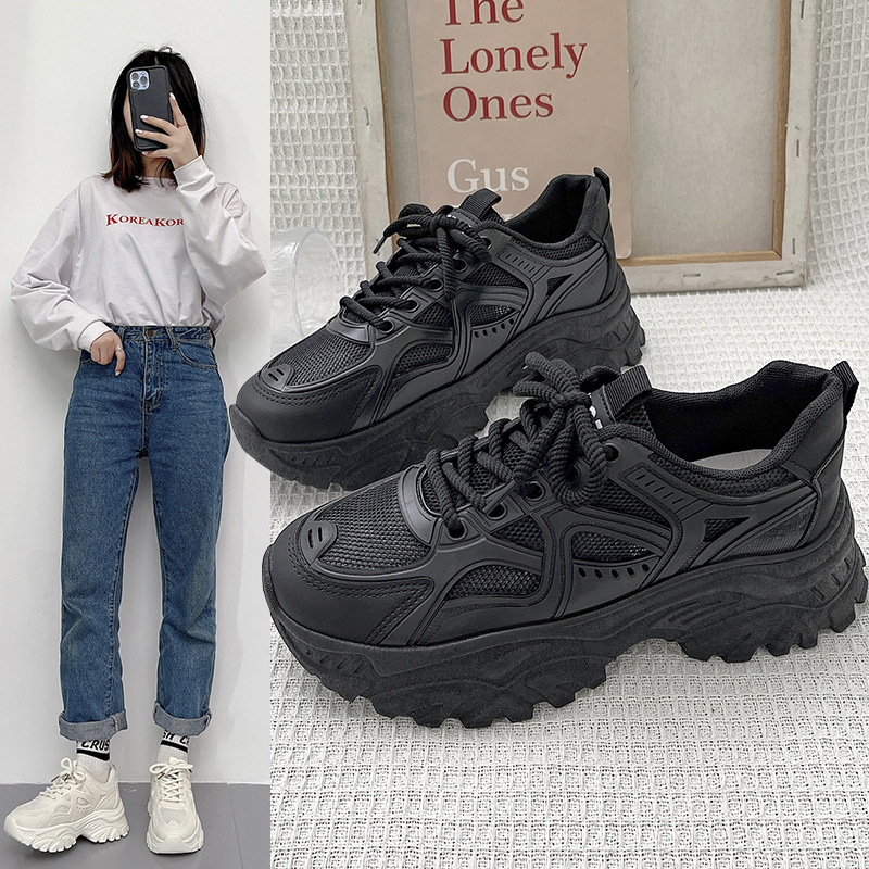 Fashionable Casual Dad Shoes for Women 2025 Spring, Summer and Autumn Mesh Breathable Thick-Soled Running Shoes Student Sports Shoes