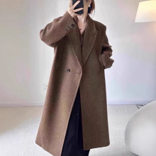 咖色毛呢外套女小个子2025新款冬季高级感赫本风西装正肩呢子大衣
