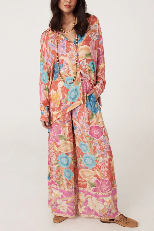Flower Pattern 2025 Spring and Summer Season Holiday Women's Vacation Simple Style Flower Polyester Skirt Co-ord Set Skirt Sets