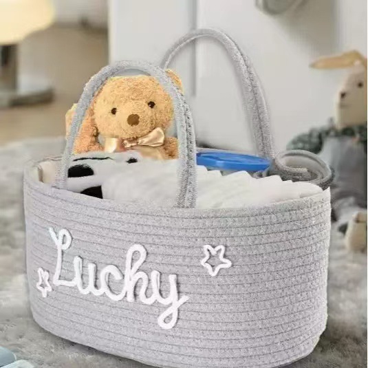 Cesta de pañales para bebés Cesta de almacenamiento de juguetes Cesta de almacenamiento Cesta de mano con borlas Cesta de mano tejida a mano Rejilla extraíble y portátil
