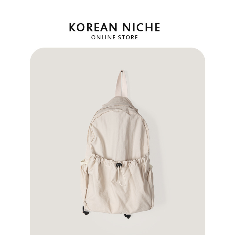 Koreanische Nische Instagram wasserdichter Nylongewebe-Rucksack mit Kordelzug für Damen, vielseitig, leicht, große Kapazität für Studenten_voghion.com