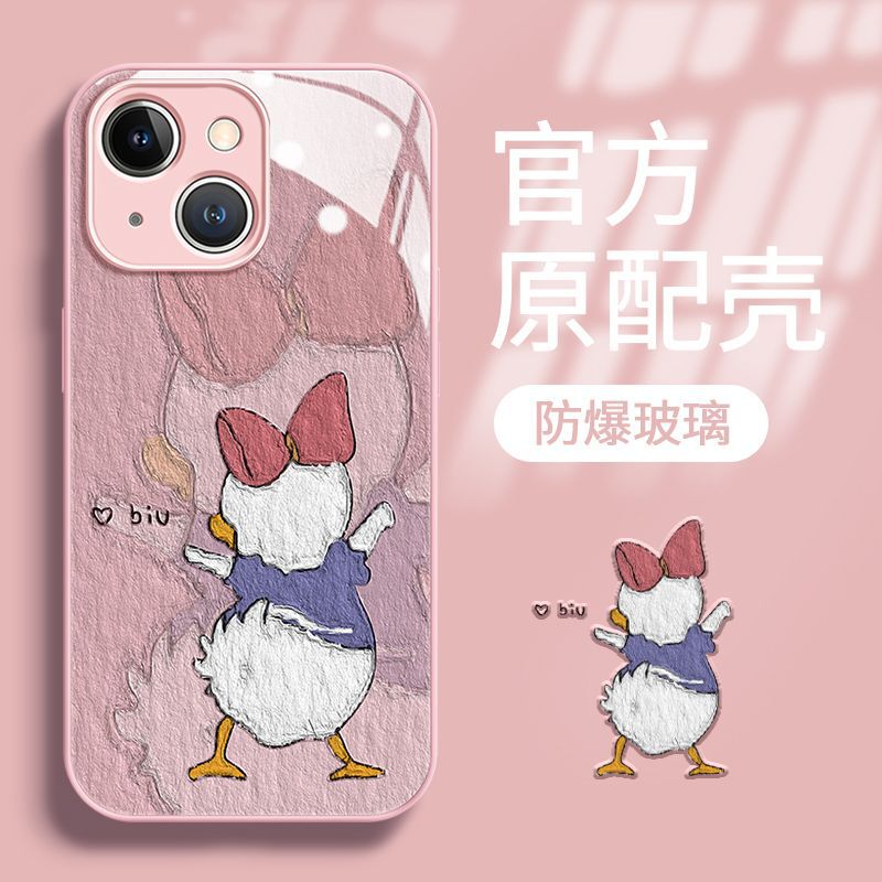 Apple 14 mobile phone shell Huawei mate50 drop-resistant 13promax couple cartoon love duck glass shell new 11x