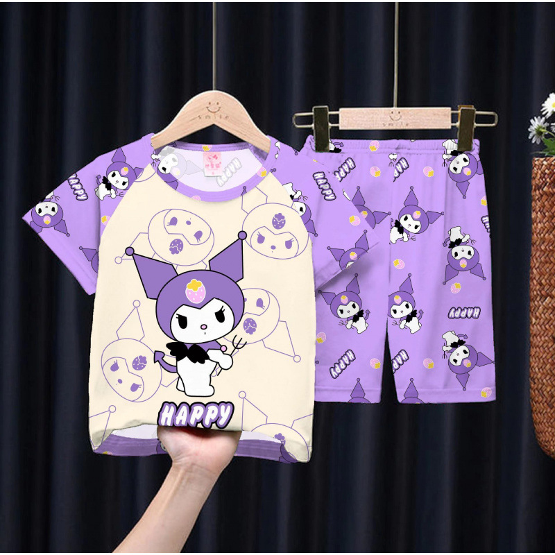 Cross-border wholesale children's pajamas, men's summer, medium and large children's short-sleeved shorts, home clothes, cartoon KPOP girls' group children