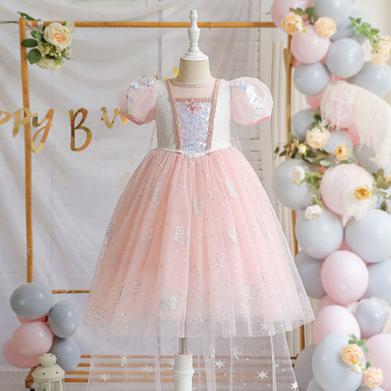 Girls Elsa Princess Dress Summer Dress 2025 New Children's Dress Summer Dress Baby Puff Dress Performance Dress