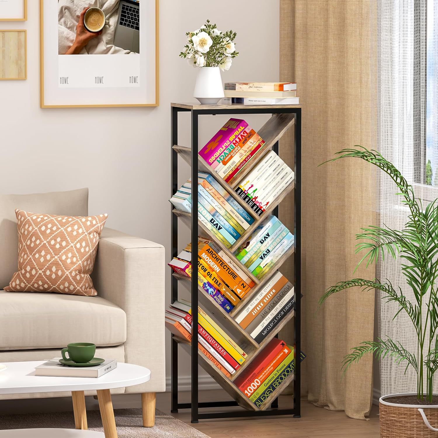 Bedroom Living Room Tree Bookshelf Nine-Story Vertical Tree Bookshelf Suitable for Small Space Bookshelf Wooden Bookshelf Storage and Art