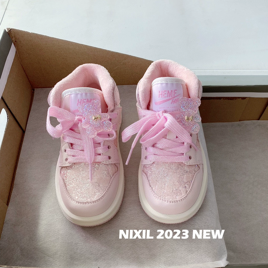 Air jordan, зимние флисовые блестящие кроссовки, кулон, детские спортивные туфли, 2023, с маленькими медведями