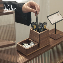 实木收纳筒餐具桌面吧台商用咖啡糖包器具放茶包收纳盒吸管搅拌棒