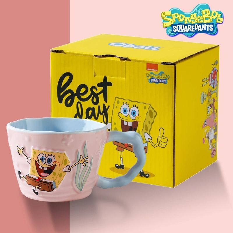 Taza de relieve de bebés esponjas auténtica de alto valor facial, taza de agua encantadora, patrón de dibujos animados para el trabajo, taza de oficina doméstica