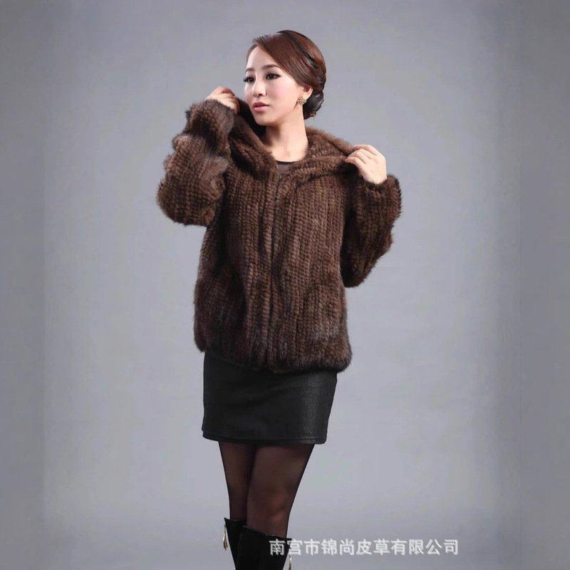 Autumn and Winter Mink Woven Coat Fur Hooded Jacket Foreign Trade Women's Fur Autumn and Winter Mink Woven Coat Fur Hooded Jacket Foreign Trade Women's Fur