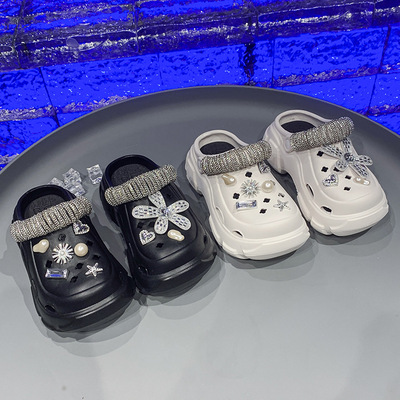 Летние детские тапочки в стиле Crocs, мультяшная пляжная обувь на платформе, мюли со стразами для мальчиков, мужские тапочки, украшены жемчугом, подходят для носки на улице, подходят для подростков