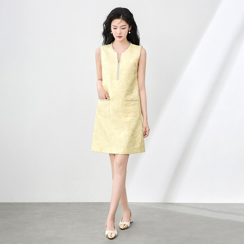 Đầm suông nữ midi tay ngắn mùa hè — 2507404 - Cam chi tiết 6