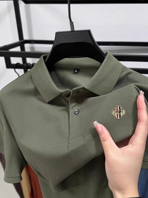 夏綿 100% 半袖 Tシャツメンズ夏ビジネスラペルポロシャツ無地半袖 Tシャツカジュアルで多用途|undefined