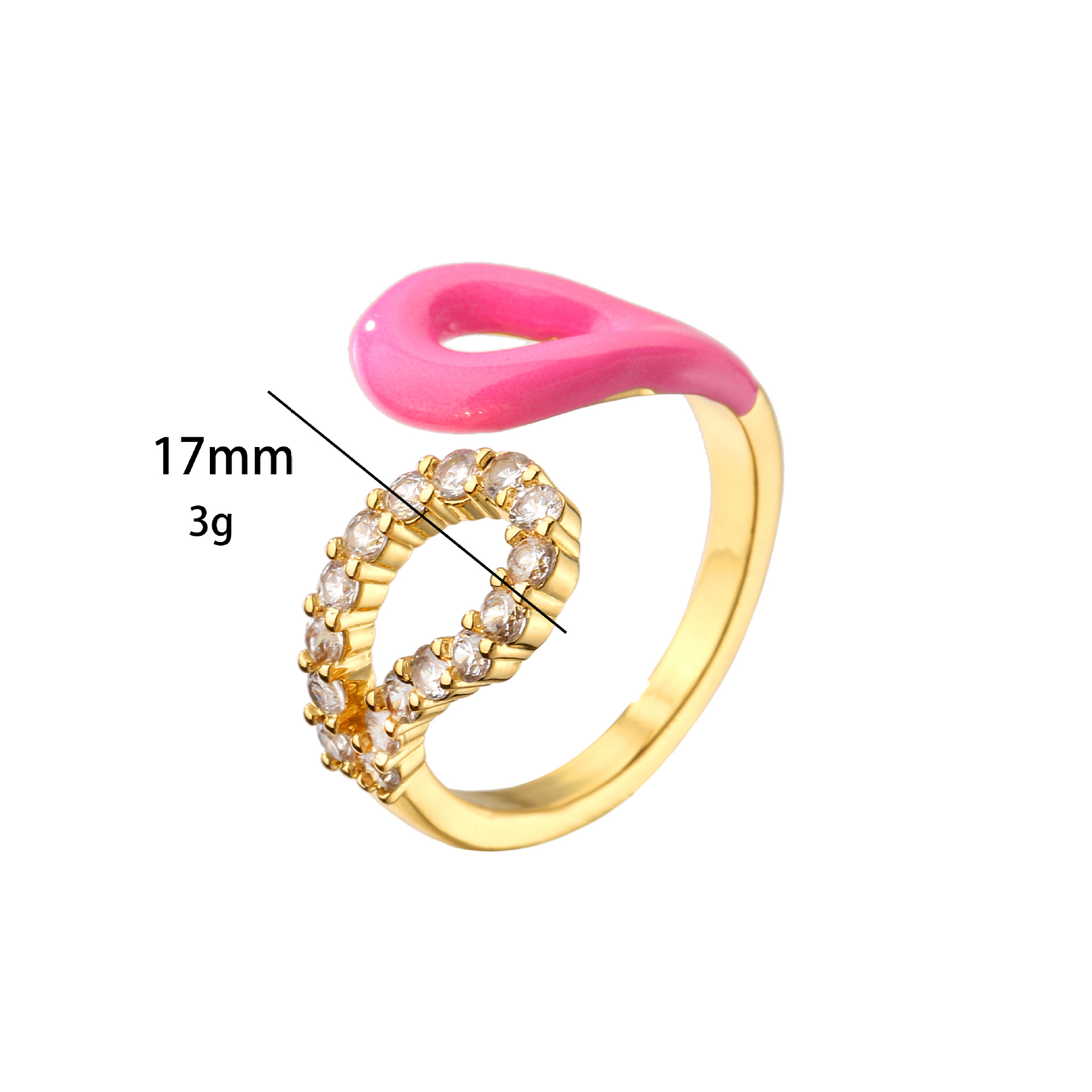 Colorful Dripping Oil Ring Geometric Open Zircon Inlaid Ring Copper Plating 18K Real Gold