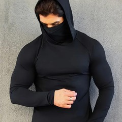国境を越えた男性運動ガードル型マスク帽子付き長袖ランニングアウトドア運動通気速乾服