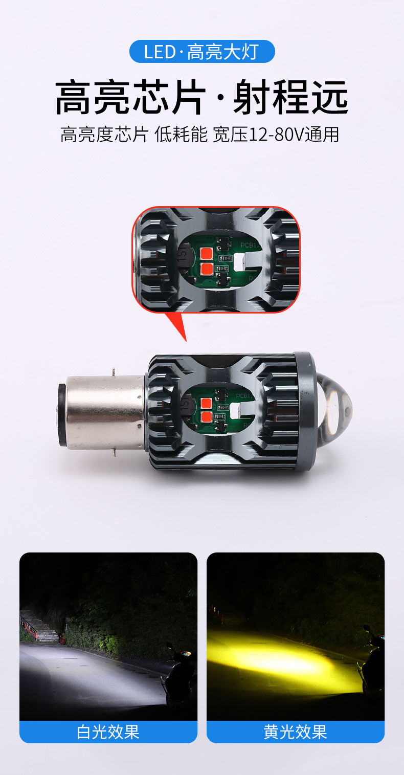 Cross-Border Dropshipping Motorcycle Electric Vehicle Front Headlight Led Yellow and White Dual Light Lens Colorful Light 3570 Lamp Beads