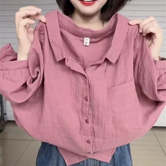 アマゾン2025夏の新型五分袖シャツ女性韓国版百合減齢ゆるい上着卸売り