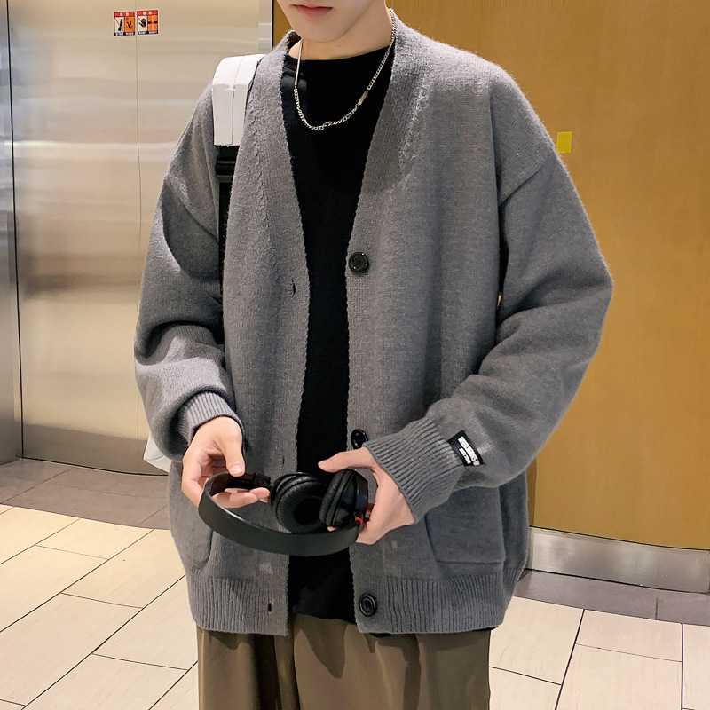 Sweater Men's Spring and Autumn Fashionable Brand Loose Cardigan Jacket New Arrival 2024 Solid Color V-Neck Trendy Knitted Clothes