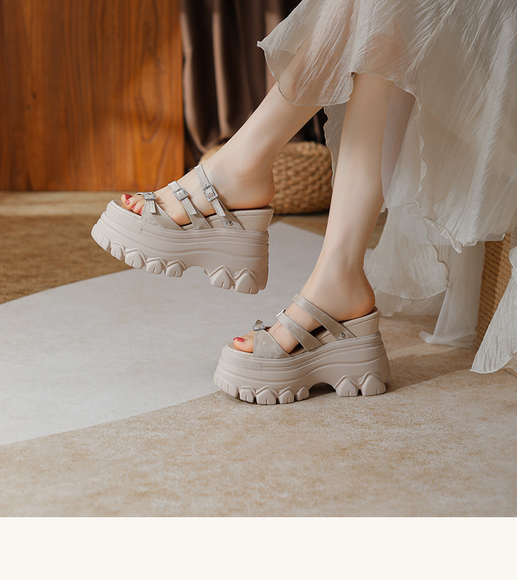 Sandal cao gót nữ đế xuồng 12cm da bò nguyên chất quai ngang — Màu đen, Màu trắng be, Màu hạnh nhân đậm chi tiết 17