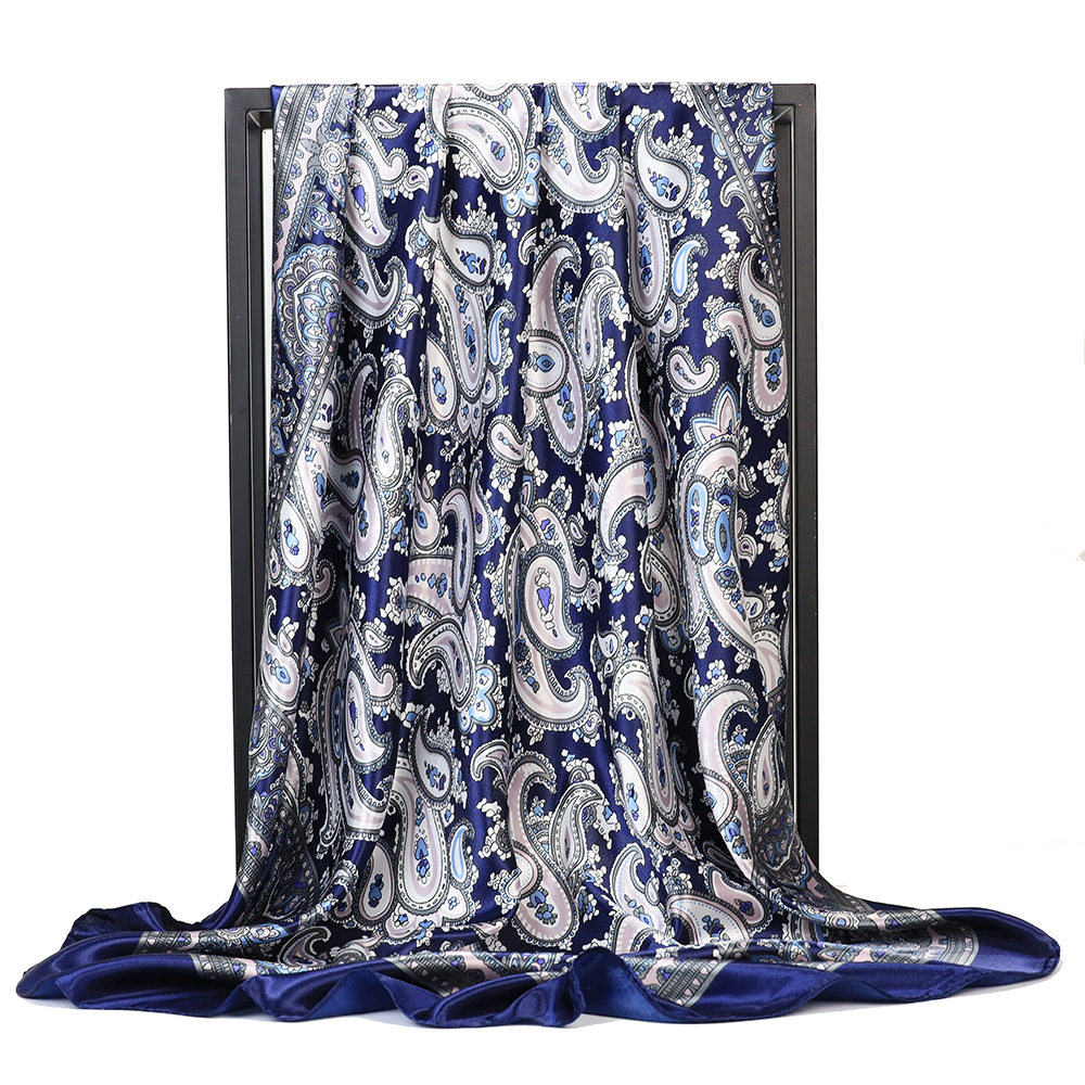 Women's Gender Printing Design Women's Ig Style Retro Cashew Nuts Satin Printing Silk Scarf Kerchief