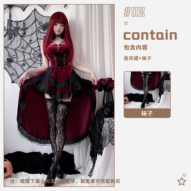 欧美暗黑哥特风万圣节服装女士连衣裙燕尾女巫婆吸血鬼新娘表演服|undefined