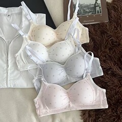 星星少女内衣学生碎花大胸显小胸无钢圈聚拢上托薄款舒适透气文胸
