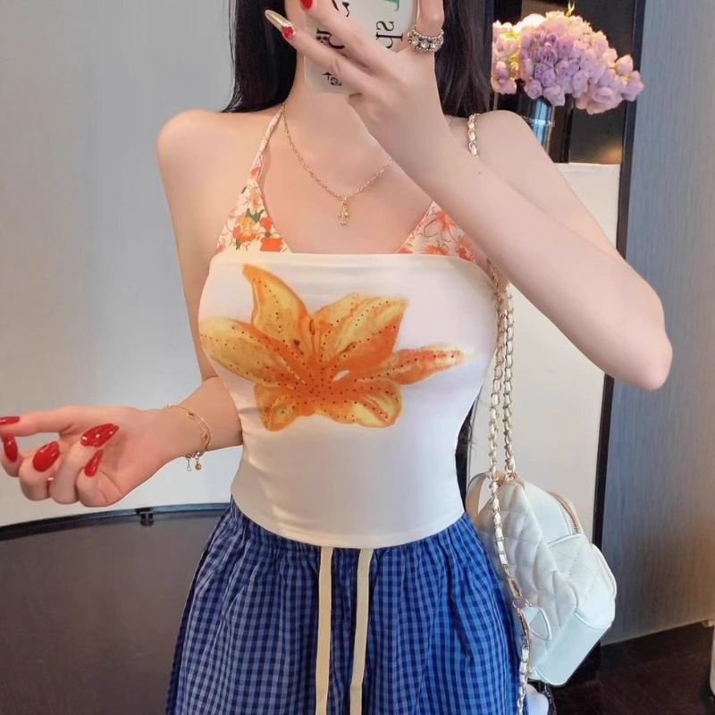 American Pure Desire Flower Print Tube Top Camisole Women's 2025 New Summer Tight Outer Top Two-Piece Set
