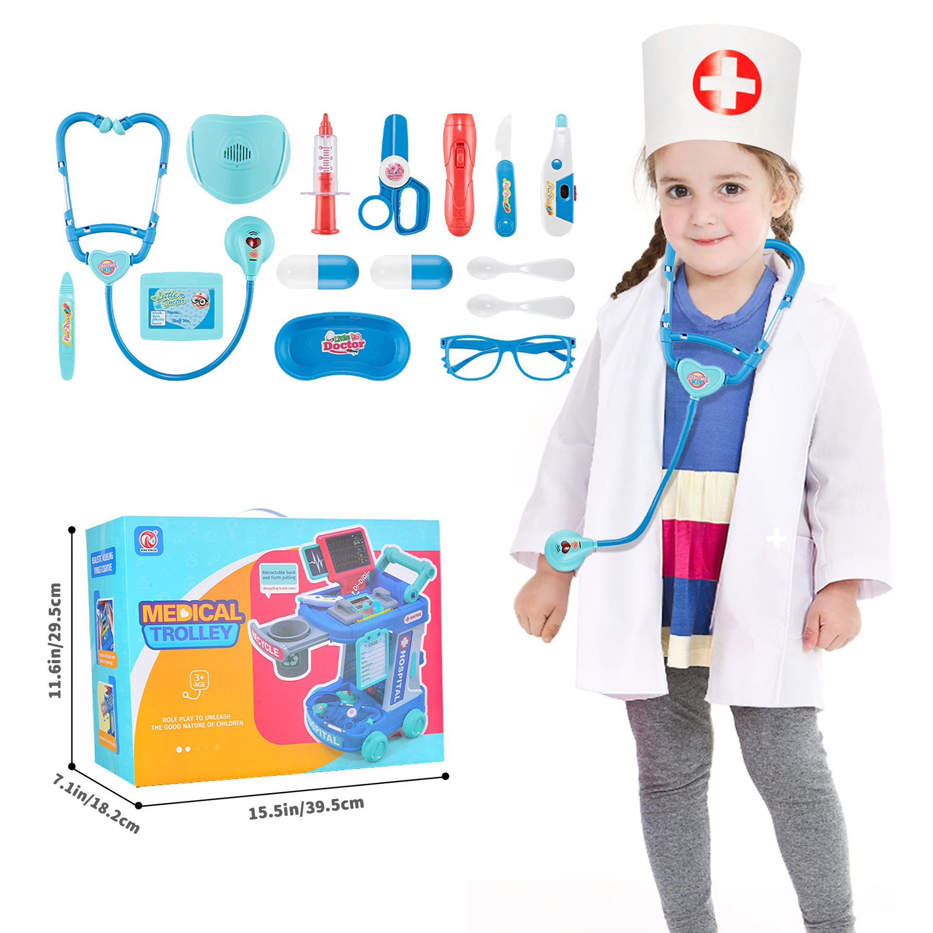 Doctor Kids Kit con Rolling Cart Dress Up Doctor Costume