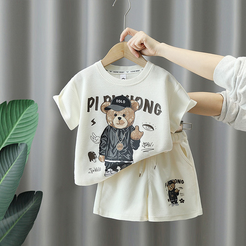 3558 Boys Summer Short Sleeve Suit  New Internet Celebrity Handsome Baby Thin Clothes Trendy Children Summer Style Children's Clothes