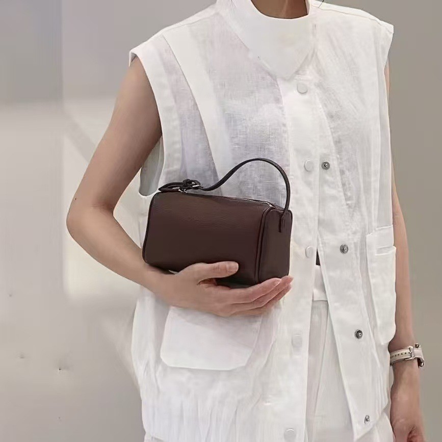 Row Niche Cowhide Cylinder Bag Suede Underarm Bag 90s Mini Leather Square Shoulder Bag Handbag For Women - Thumbnail 7