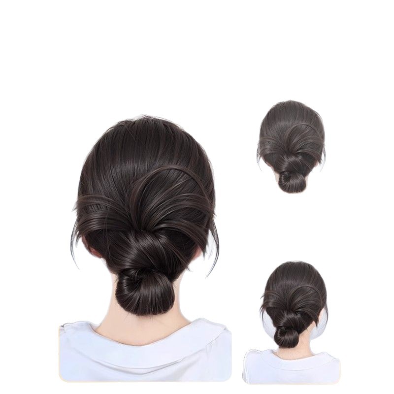 New Chinese-Style Floral Feather Bun Wig for Women with a Lazy Vibe, Fluffy Low Ponytail with a Claw Clip Hair Bun