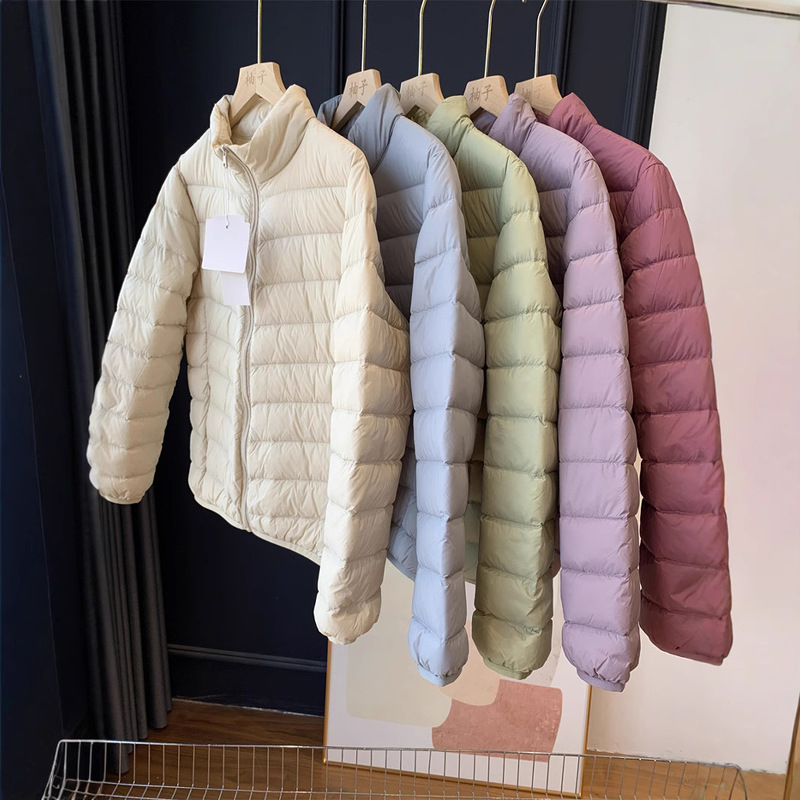The new national standard 90 white duck down! Light and warm! Light and soft stand collar fashion long sleeve down jacket 24 new winter