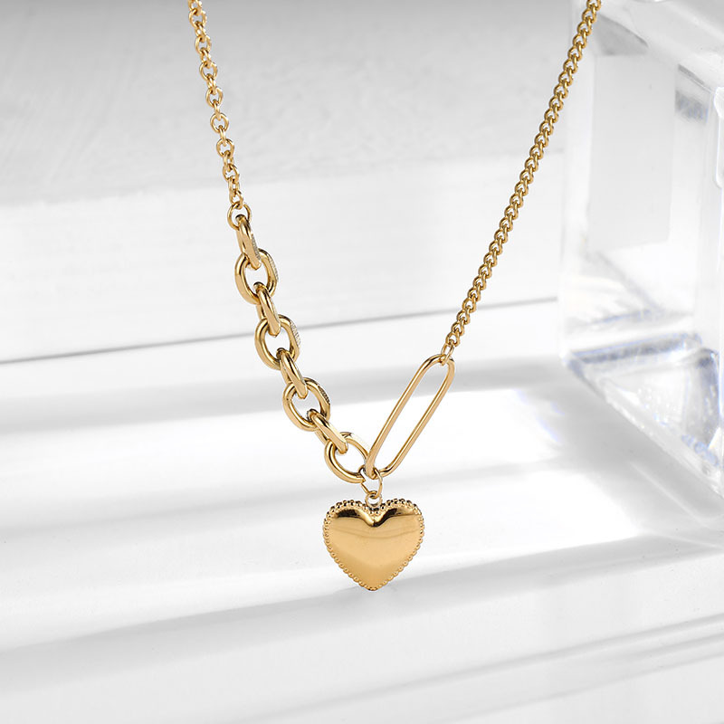 12g Weight 0.03µm-0.05µm Gold Plating Thickness PVD Coated Gold Plating Process Vacuum Plating PVD Coated Real Gold Plated 18K Gold Heart Shape 304 Stainless Steel Simple Style Waterproof Non Tarnish Titanium Steel Pendant Necklace