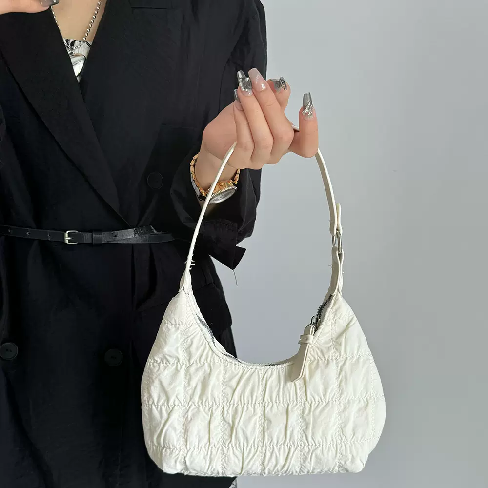 奶油泡芙包包少女云朵褶皱手提包时尚布包单肩饺子包甜酷腋下女包